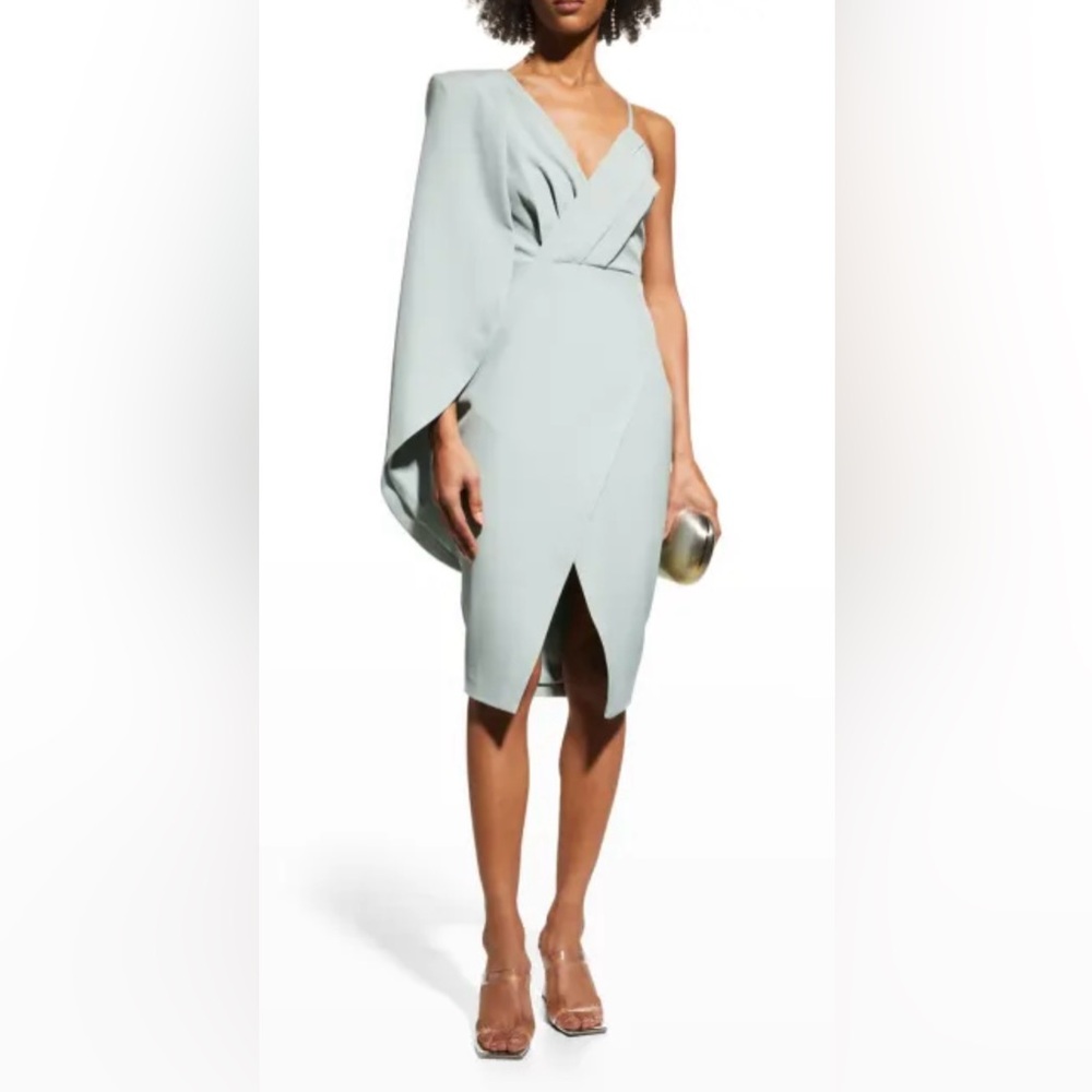Lavish Alice Pleated Cape-Sleeve Midi Dress in sage green